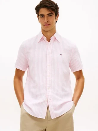 Camicia a righe in misto cotone e lino
