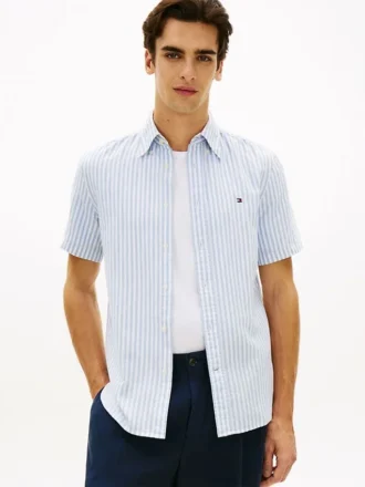 Camicia a righe in misto cotone e lino
