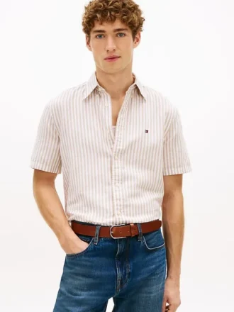 Camicia a righe in misto cotone e lino