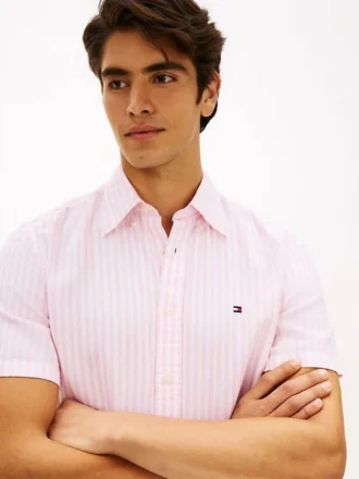 Camicia a righe in misto cotone e lino