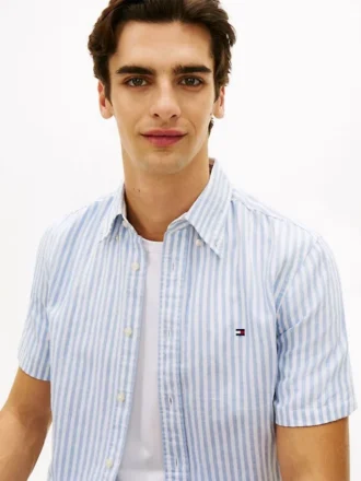 Camicia a righe in misto cotone e lino