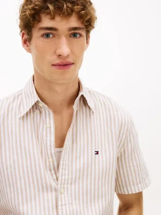 Camicia a righe in misto cotone e lino