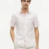 Camicia a righe in misto cotone e lino, vestibilità regolare Camicia a righe in misto cotone e lino, vestibilità regolare