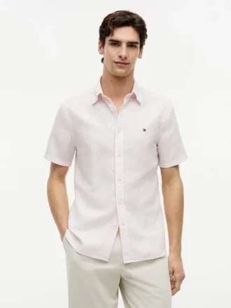 Camicia a righe in misto cotone e lino, vestibilità regolare