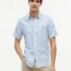 Camicia a righe in misto cotone e lino, vestibilità regolare Camicia a righe in misto cotone e lino, vestibilità regolare