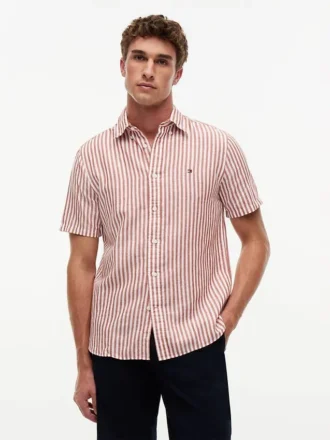 Camicia a righe in misto cotone e lino, vestibilità regolare