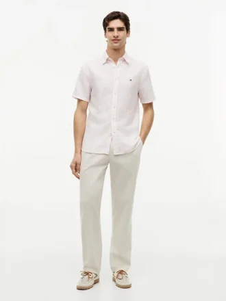 Camicia a righe in misto cotone e lino, vestibilità regolare