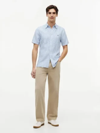 Camicia a righe in misto cotone e lino, vestibilità regolare