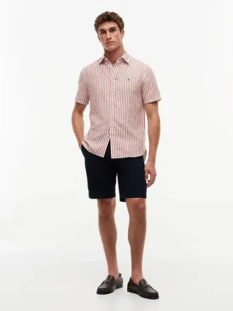 Camicia a righe in misto cotone e lino, vestibilità regolare