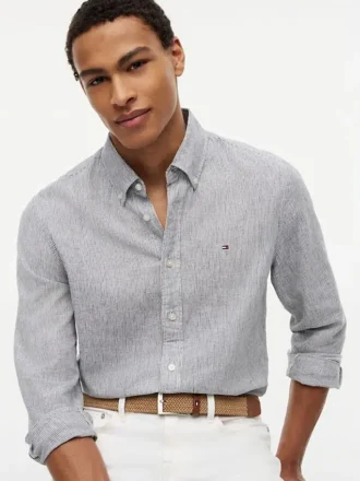 Camicia a righe in misto lino dalla vestibilità regolare