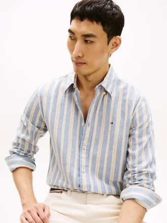 Camicia a righe in misto lino dalla vestibilità regolare