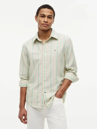 Camicia a righe in misto lino, vestibilità regolare