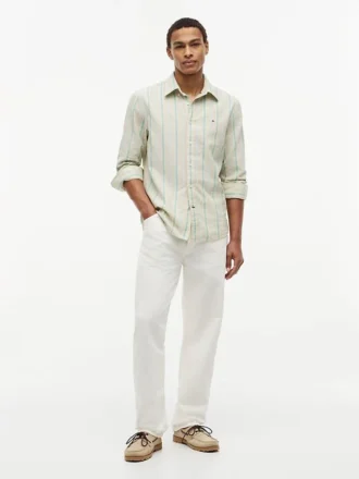 Camicia a righe in misto lino, vestibilità regolare