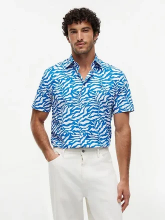 Camicia con stampa foglie di palma e effetto carta