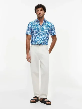 Camicia con stampa foglie di palma e effetto carta
