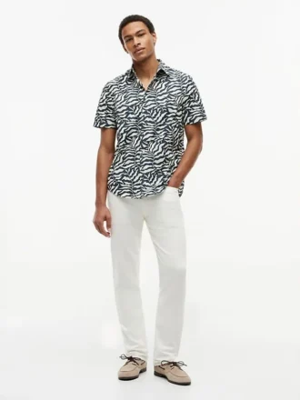 Camicia con stampa foglie di palma e effetto carta