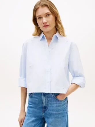 Camicia corta in popeline con decorazioni