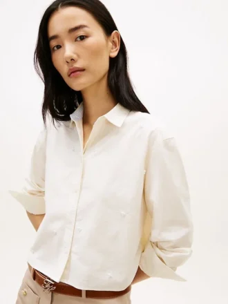 Camicia corta in popeline con decorazioni