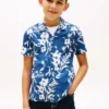 Camicia da bambino in misto lino e cotone a fiori