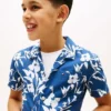 Camicia da bambino in misto lino e cotone a fiori