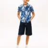 Camicia da bambino in misto lino e cotone a fiori