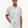 Camicia da campeggio in misto lino a fiori, vestibilità regolare Camicia da campeggio in misto lino a fiori, vestibilità regolare