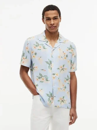 Camicia da campeggio in misto lino a fiori, vestibilità regolare