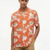 Camicia da campeggio in misto lino a fiori, vestibilità regolare Camicia da campeggio in misto lino a fiori, vestibilità regolare