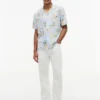 Camicia da campeggio in misto lino a fiori, vestibilità regolare Camicia da campeggio in misto lino a fiori, vestibilità regolare