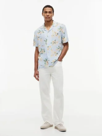 Camicia da campeggio in misto lino a fiori, vestibilità regolare