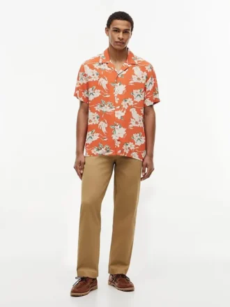 Camicia da campeggio in misto lino a fiori, vestibilità regolare