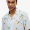 Camicia da campeggio in misto lino a fiori, vestibilità regolare Camicia da campeggio in misto lino a fiori, vestibilità regolare