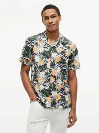 Camicia da campo a fiori tropicali, vestibilità regolare