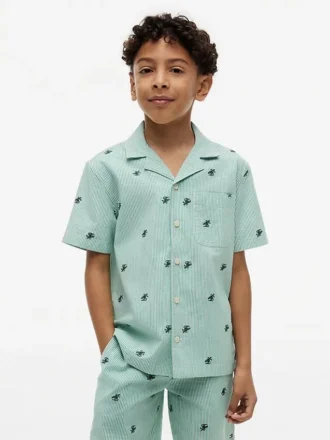 Camicia da campo a righe con logo monogramma per bambini