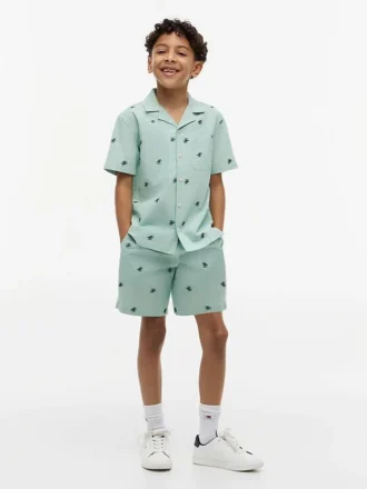 Camicia da campo a righe con logo monogramma per bambini