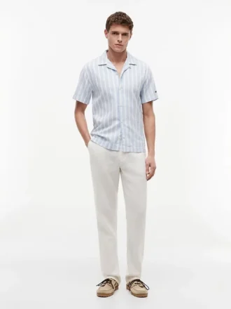 Camicia da campo a righe in misto cotone e lino