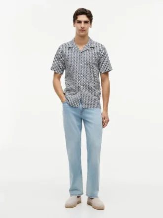 Camicia da campo con stampa solare, vestibilità regolare