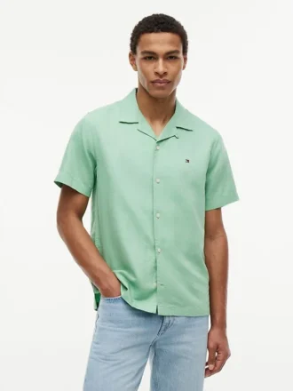 Camicia da campo in cotone e lino dalla vestibilità regolare