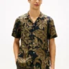 Camicia da campo in lino con stampa tropicale