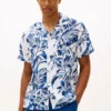 Camicia da campo in lino con stampa tropicale