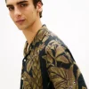 Camicia da campo in lino con stampa tropicale
