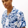 Camicia da campo in lino con stampa tropicale