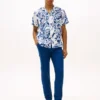 Camicia da campo in lino con stampa tropicale