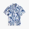Camicia da campo in lino con stampa tropicale