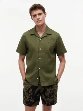 Camicia da campo in misto lino, vestibilità regolare