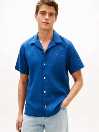 Camicia da campo in misto lino, vestibilità regolare