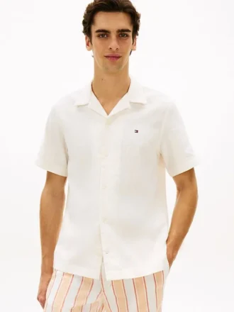 Camicia da campo in misto lino, vestibilità regolare