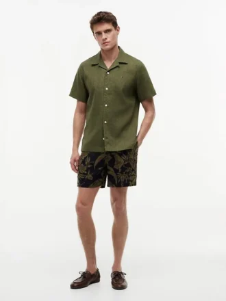 Camicia da campo in misto lino, vestibilità regolare