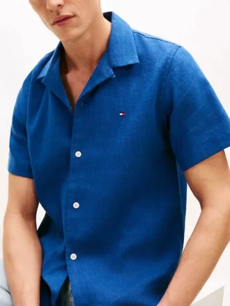 Camicia da campo in misto lino, vestibilità regolare