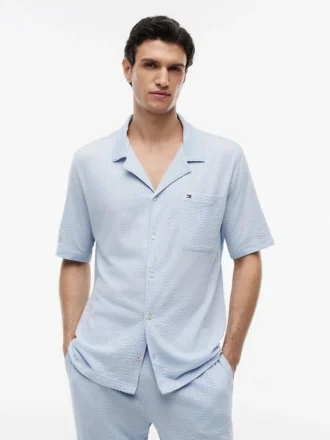 Camicia da notte a maniche corte in seersucker